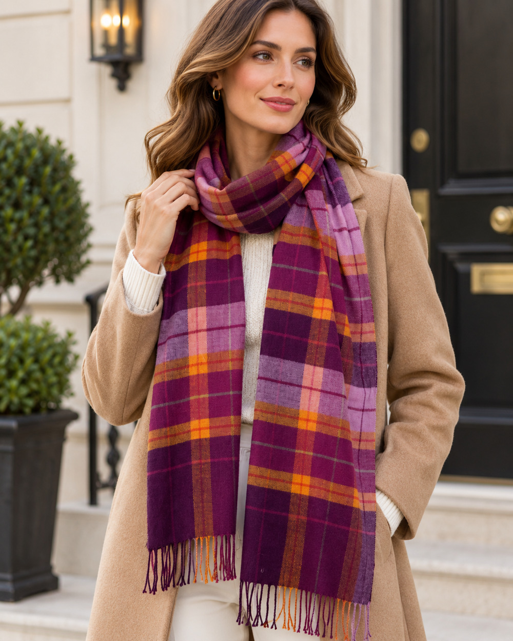 100% Cashmere Scarf Plaid Made in Scotland Soft Fringe Winter Luxury Cabincore